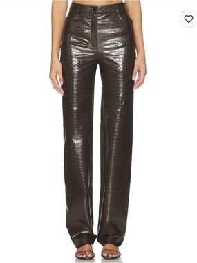 CULTNAKED Glossy Croc-Embossed Boot Flare Pants in Dark Brown